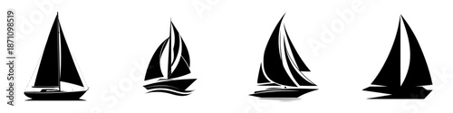 Different sailboat designs in black and white showing various styles