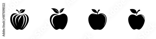 Different designs of apple shapes shown in black on a white