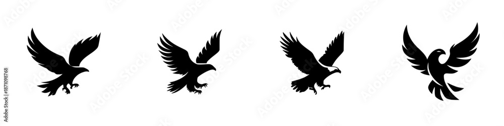 Fototapeta premium Various silhouettes of birds in flight showcasing movement and wings