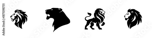 Different lion designs showcasing various styles and shapes in black
