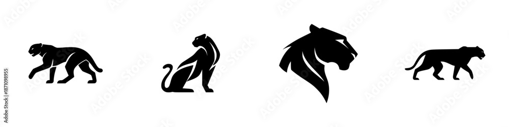 Fototapeta premium Different black cat designs showing various poses and perspectives