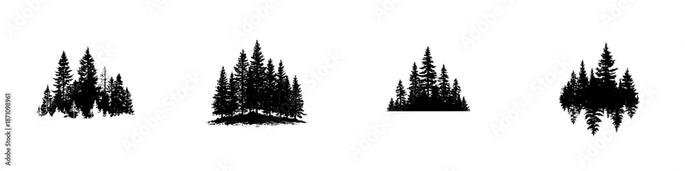 Obraz premium Various groups of dark trees with different shapes and sizes in a
