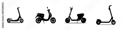 Different types of electric scooters showing various designs and