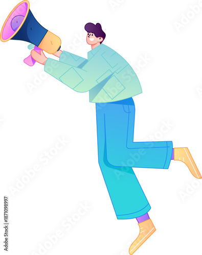 Character receiving notification messages, action poses, vector flat gradient illustration
