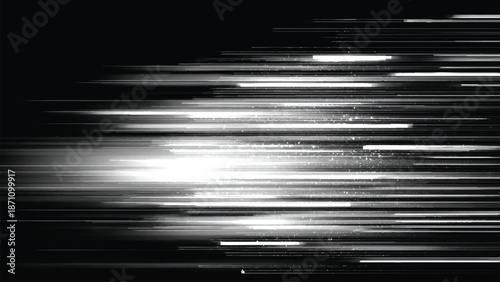 Abstract digital white light streaks on dark background  technology and motion concept