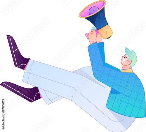 Character receiving notification messages, action poses, vector flat gradient illustration
