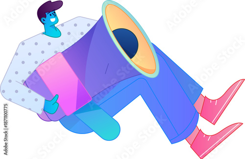 Character receiving notification messages, action poses, vector flat gradient illustration
