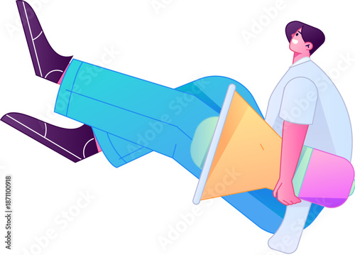 Character receiving notification messages, action poses, vector flat gradient illustration
