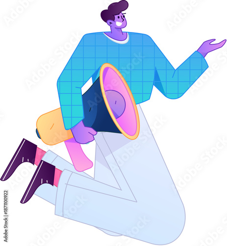 Character receiving notification messages, action poses, vector flat gradient illustration
