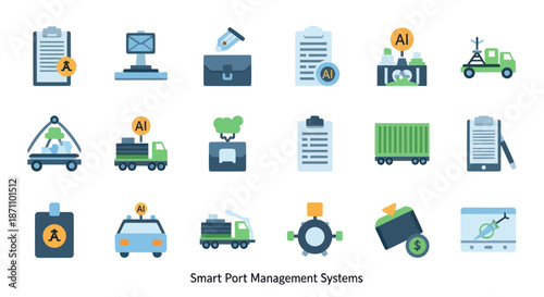 Collection of Smart Port Management System Icons.