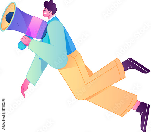 Character receiving notification messages, action poses, vector flat gradient illustration
