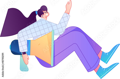 Character receiving notification messages, action poses, vector flat gradient illustration
