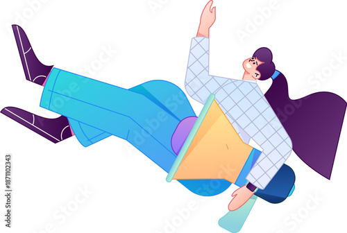 Character receiving notification messages, action poses, vector flat gradient illustration

