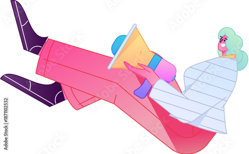 Character receiving notification messages, action poses, vector flat gradient illustration
