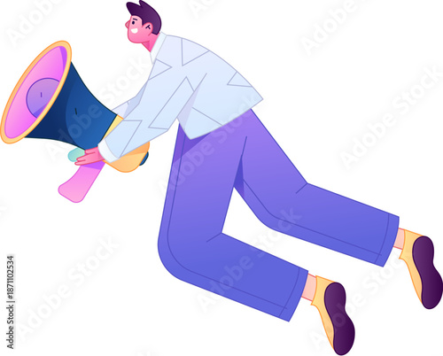 Character receiving notification messages, action poses, vector flat gradient illustration
