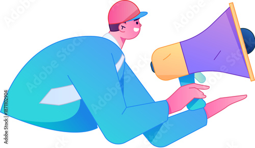 Character receiving notification messages, action poses, vector flat gradient illustration
