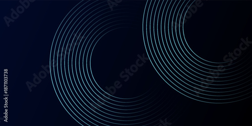 Blue abstract background with glowing circles. Swirl circular lines pattern. Geometric spiral. Twirl element. Modern graphic design. Futuristic technology concept.