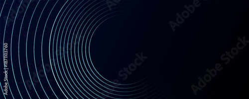 Blue abstract background with glowing circles. Swirl circular lines pattern. Geometric spiral. Twirl element. Modern graphic design. Futuristic technology concept.
