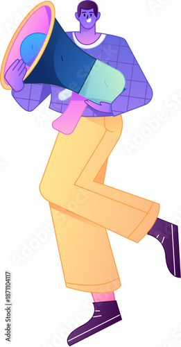 Character receiving notification messages, action poses, vector flat gradient illustration
