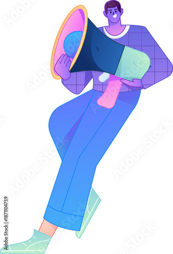 Character receiving notification messages, action poses, vector flat gradient illustration
