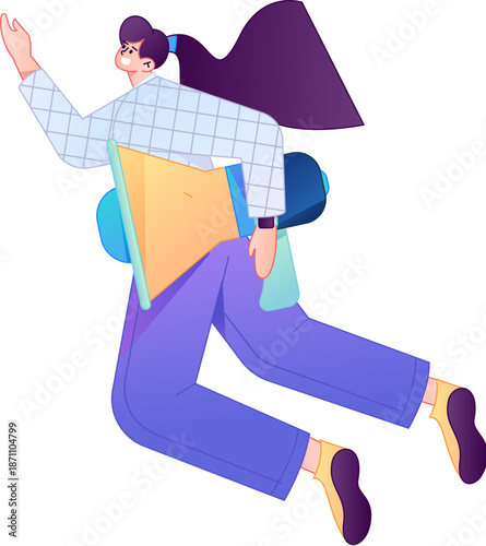 Character receiving notification messages, action poses, vector flat gradient illustration
