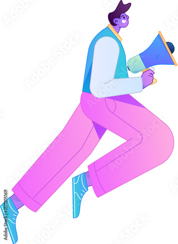 Character receiving notification messages, action poses, vector flat gradient illustration
