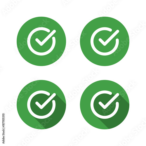 Checkmark, check mark icon with long shadow. Completed task, confirmation, Approval badge, and success symbol
