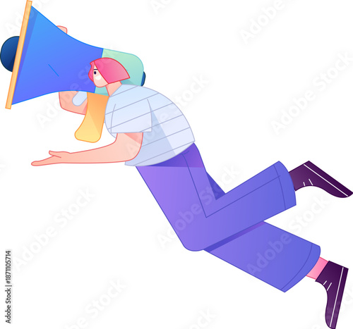 Character receiving notification messages, action poses, vector flat gradient illustration
