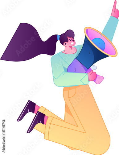 Character receiving notification messages, action poses, vector flat gradient illustration
