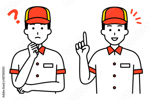 アイデアを考える/ひらめくファストフード店の男性店員 セット