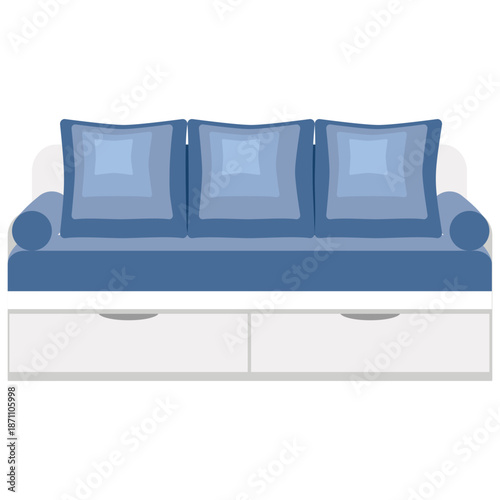 Blue sofa with storage drawers