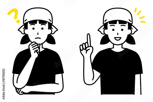 アイデアを考える/ひらめく居酒屋の女性店員 セット