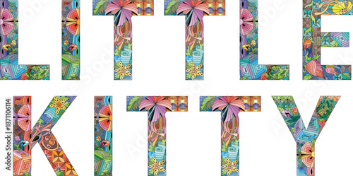 Words LITTLE KITTY. Vector zentangle object for decoration