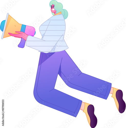 Character receiving notification messages, action poses, vector flat gradient illustration
