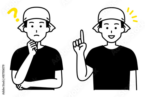 アイデアを考える/ひらめく居酒屋の男性店員 セット