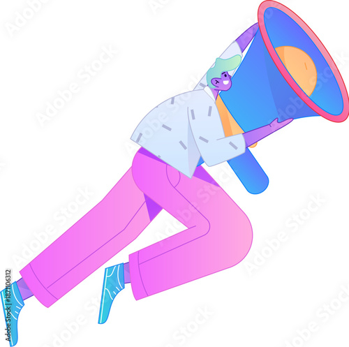 Character receiving notification messages, action poses, vector flat gradient illustration
