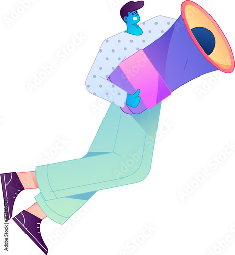 Character receiving notification messages, action poses, vector flat gradient illustration
