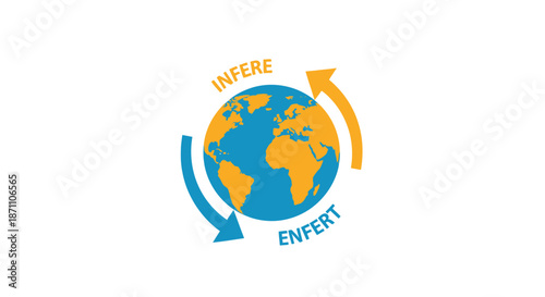 Stylized Earth Globe with Opposing Directional Arrows and INFERE ENFERT Text.