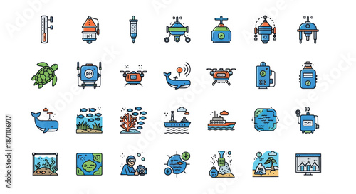 Collection of Colorful Travel and Adventure Icons in Vector Format.