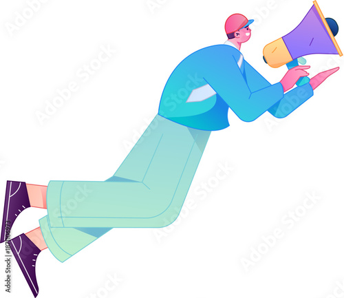 Character receiving notification messages, action poses, vector flat gradient illustration
