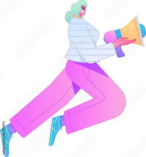 Character receiving notification messages, action poses, vector flat gradient illustration
