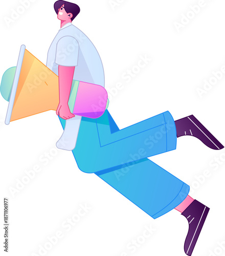 Character receiving notification messages, action poses, vector flat gradient illustration
