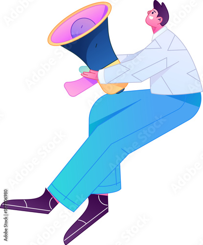 Character receiving notification messages, action poses, vector flat gradient illustration
