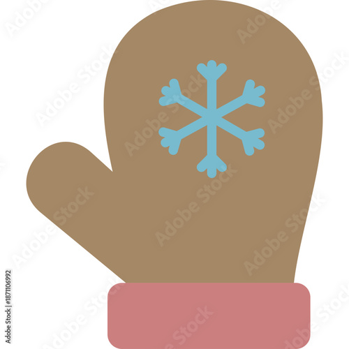 Brown Mitten with Blue Snowflake