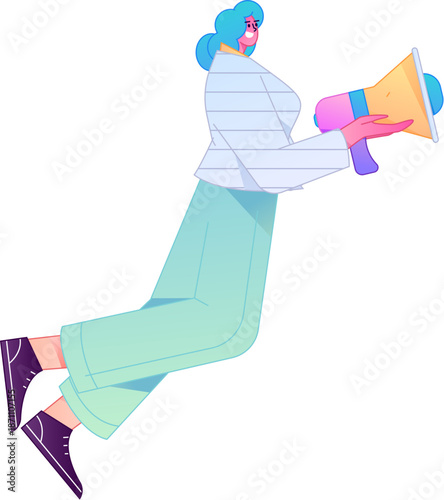 Character receiving notification messages, action poses, vector flat gradient illustration
