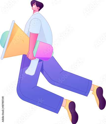 Character receiving notification messages, action poses, vector flat gradient illustration
