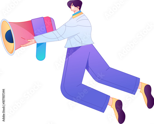 Character receiving notification messages, action poses, vector flat gradient illustration
