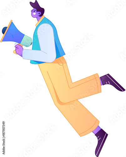 Character receiving notification messages, action poses, vector flat gradient illustration
