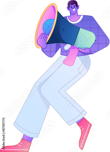 Character receiving notification messages, action poses, vector flat gradient illustration
