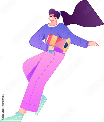Character receiving notification messages, action poses, vector flat gradient illustration
